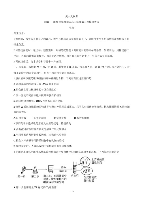 2020届海南省天一联考高三年级第三次模拟考生物试题