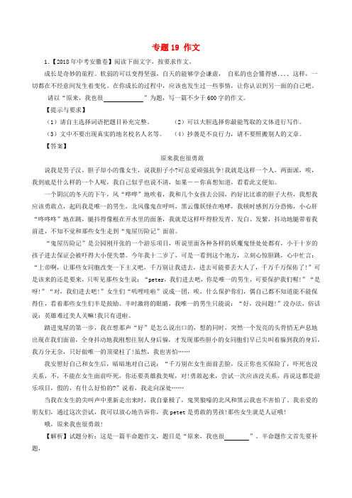 2018年中考语文试题分项版解析汇编(第01期)专题19 作文(含解析)