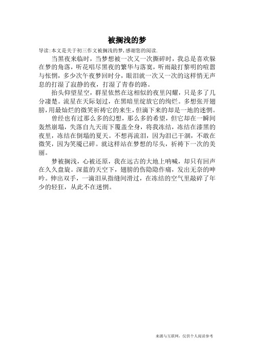 被搁浅的梦_初三作文