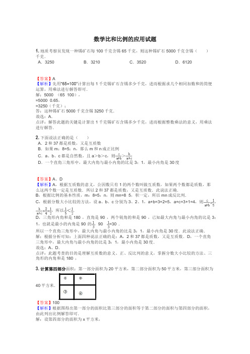 数学比和比例的应用试题
