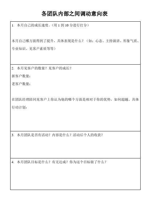 各团队内部之间调动意向表