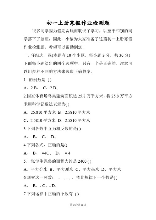 初一上册寒假作业检测题