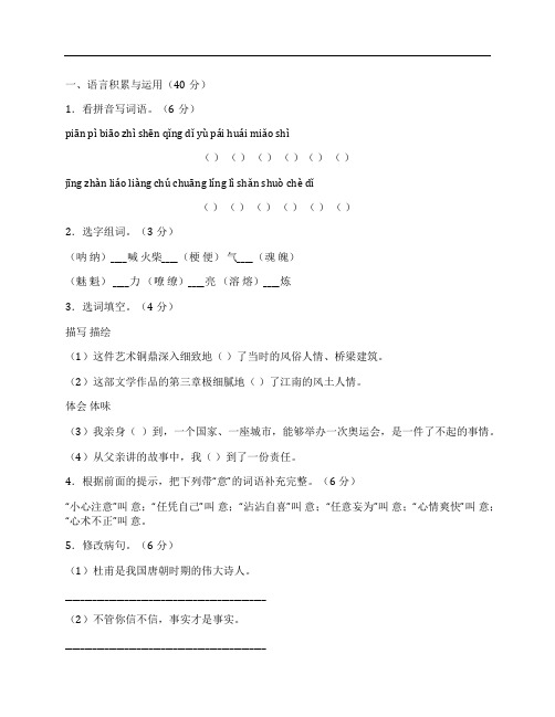 (NEW)2011年小学升初中语文综合模拟试卷(附答案)