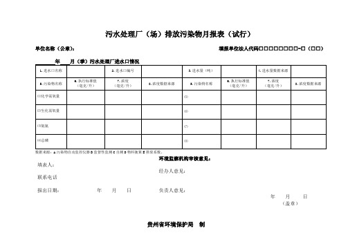 污水处理厂月申报表