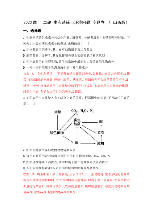 2020届   二轮 生态系统与环境问题 专题卷 ( 山西版)