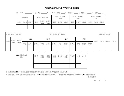 安全之星、平安之星考核申请表(标准)