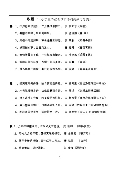 积累(小学生毕业考试古诗词高频句分类)