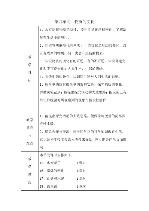 五年级科学上册第四单元备课