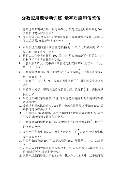 分数应用题专项训练 量率对应和倍差倍 (17)
