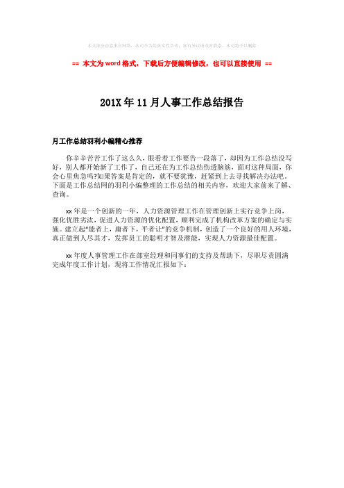 2018年201X年11月人事工作总结报告-精选word文档 (1页)