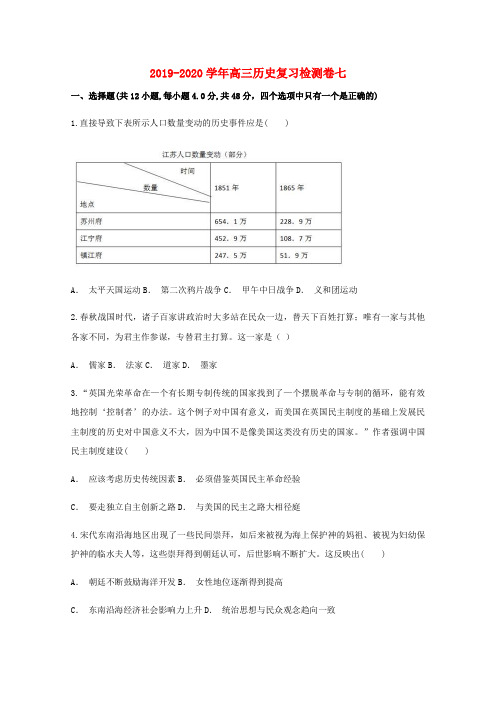 2019-2020学年高三历史复习检测卷七.doc