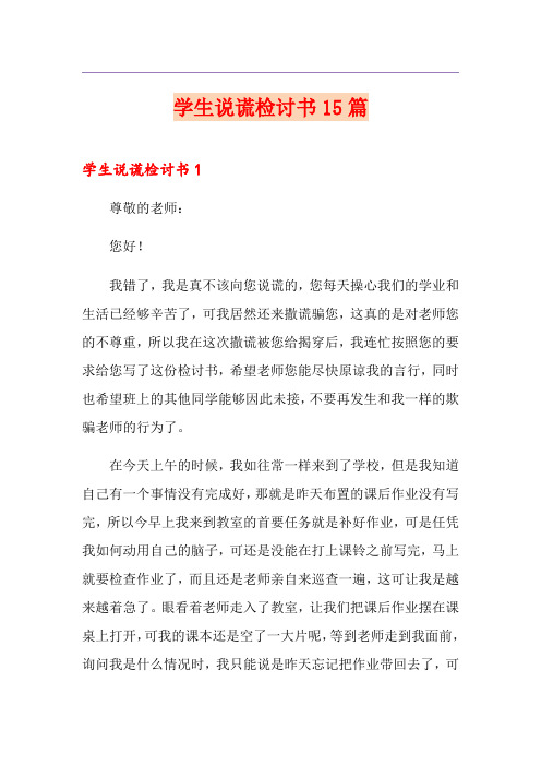 学生说谎检讨书15篇