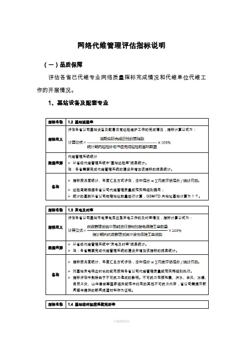 网络代维管理评估指标说明