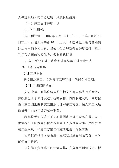 大棚建设项目施工总进度计划及保证措施