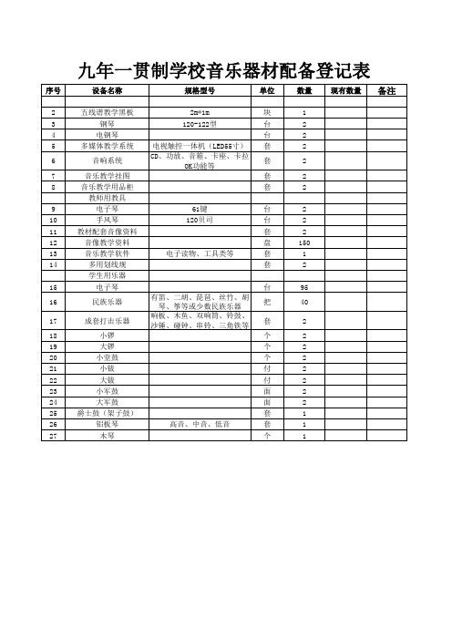 九年一贯制学校音乐器材配备登记表
