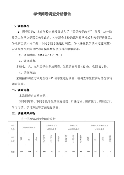 学情问卷调查分析报告