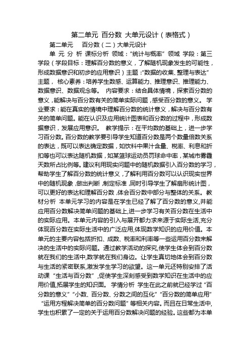 第二单元 百分数 大单元设计(表格式)