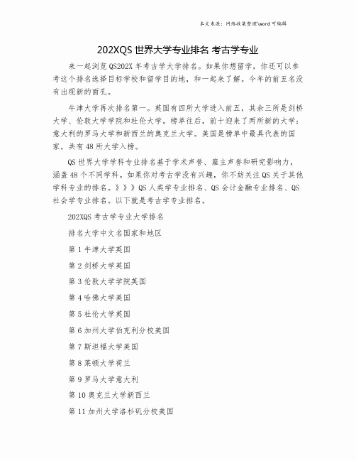 202XQS世界大学专业排名 考古学专业.doc