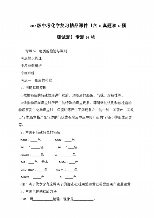 2012版中考化学复习精品课件(含11真题和12预测试题)专题24 物