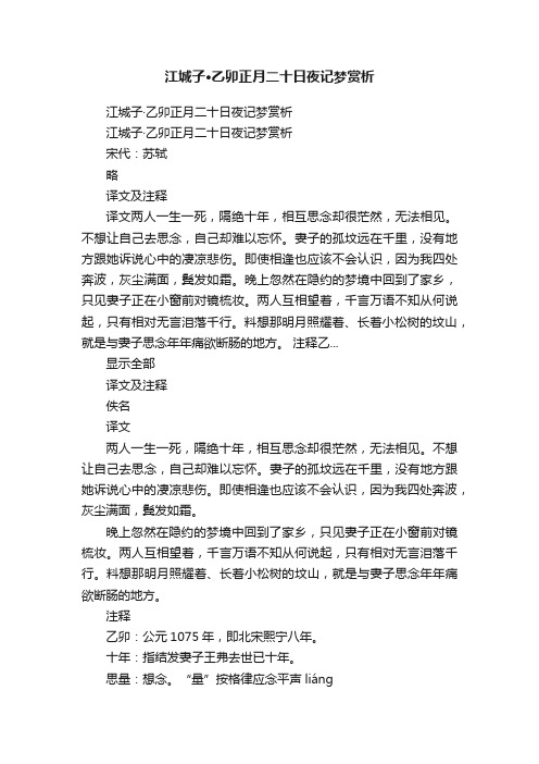江城子·乙卯正月二十日夜记梦赏析