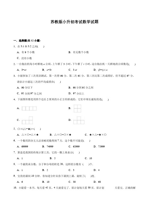 苏教版六年级下学期数学小升初预测卷含答案解析