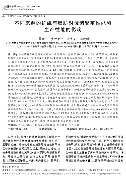 不同来源的纤维与脂肪对母猪繁殖性能和生产性能的影响