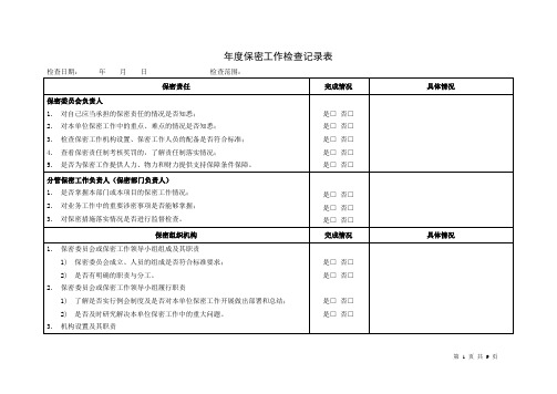 年度保密工作检查记录表