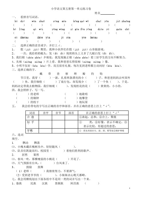 小学语文第五册第一单元练习卷文档