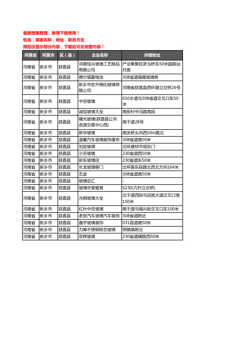 新版河南省新乡市获嘉县玻璃店企业公司商家户名录单联系方式地址大全21家