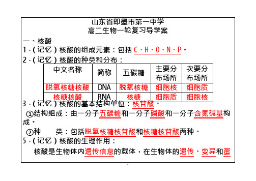 即墨市第一中学生物一轮复习导学案04核酸、糖类和脂质(教师)(可编辑修改word版)