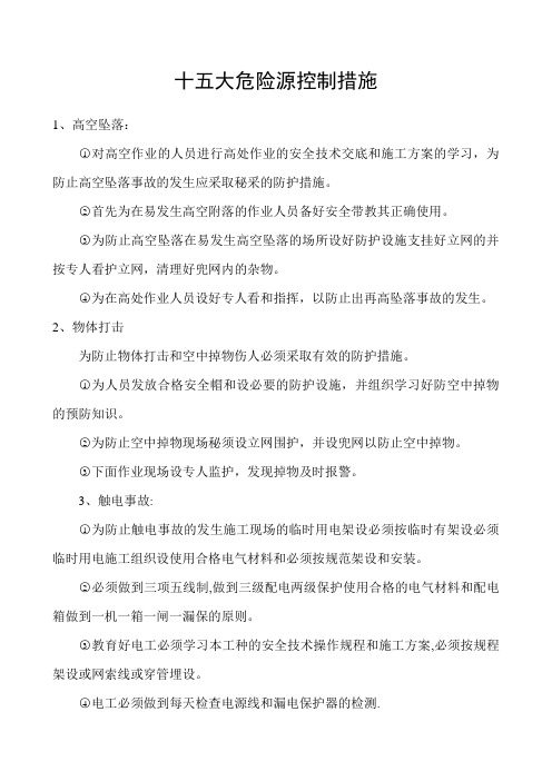 十五大危险源控制措施