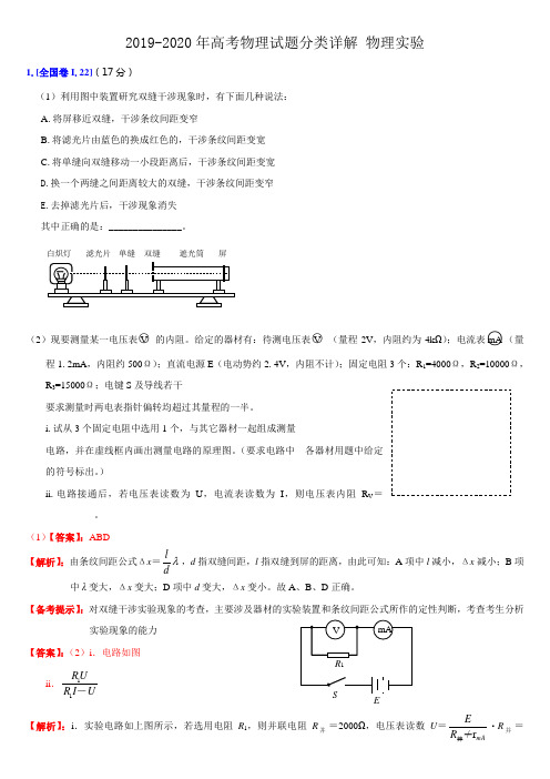 2019-2020年高考物理试题分类详解 物理实验