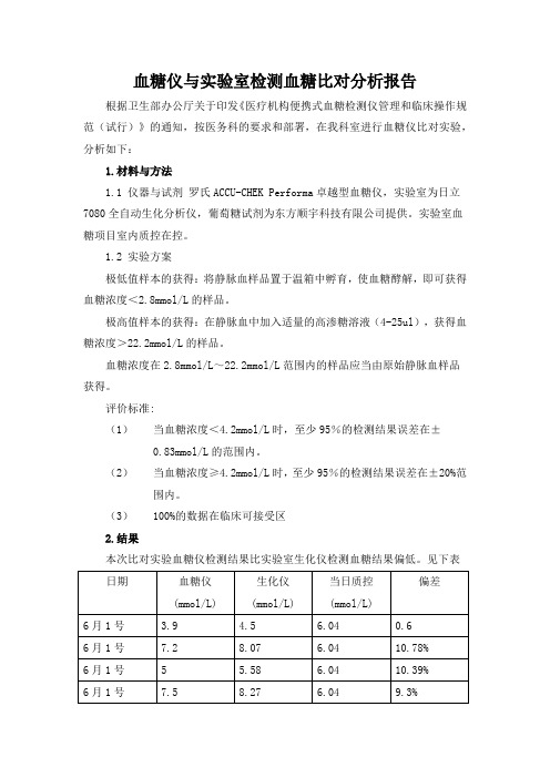 血糖仪与实验室生化方法比对
