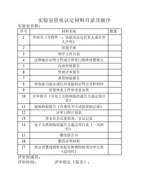 实验室资质认定材料目录