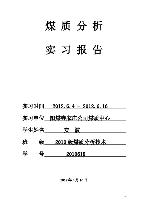 煤质分析实习报告