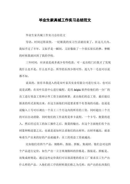 毕业生家具城工作实习总结范文