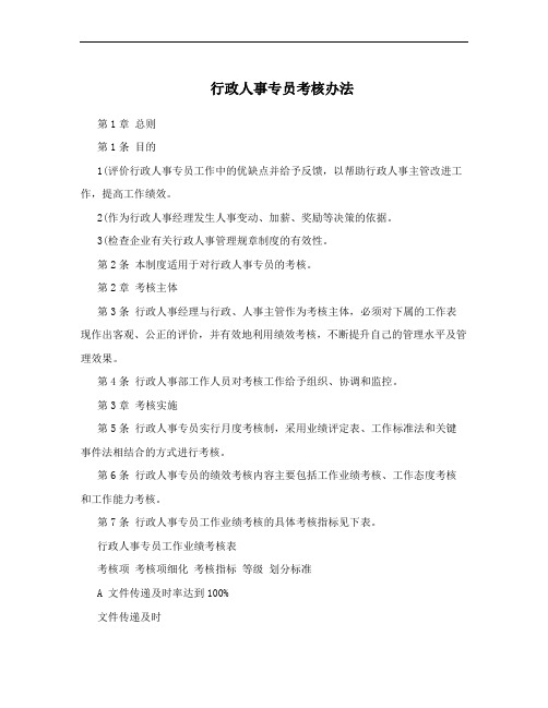 行政人事专员考核办法