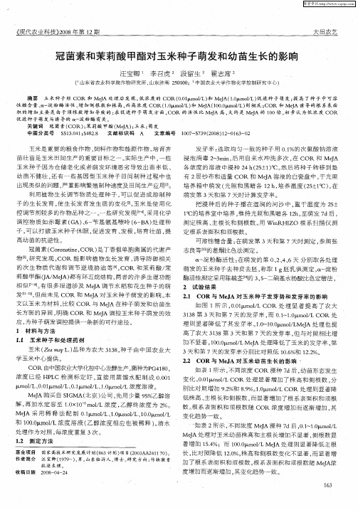 冠菌素和茉莉酸甲酯对玉米种子萌发和幼苗生长的影响