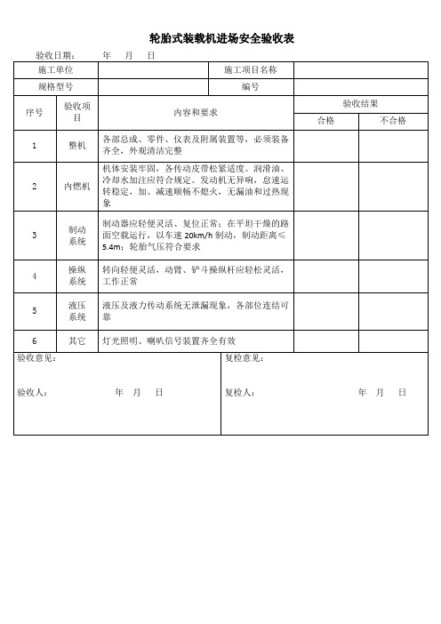 轮胎式装载机进场安全验收表