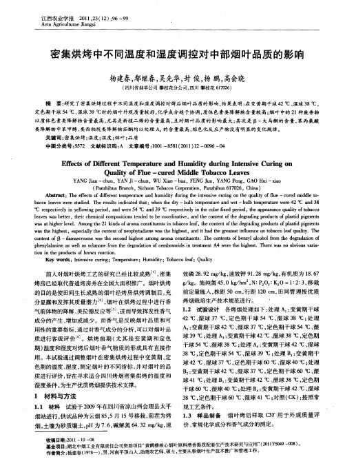 密集烘烤中不同温度和湿度调控对中部烟叶品质的影响