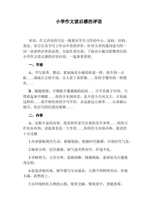 小学作文读后感的评语