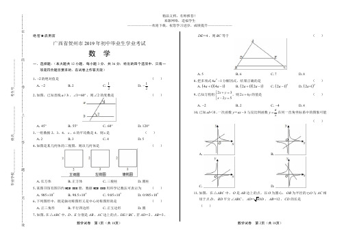 (高清版)2019年广西省贺州市中考数学试卷