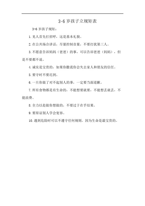 3-6岁孩子立规矩表