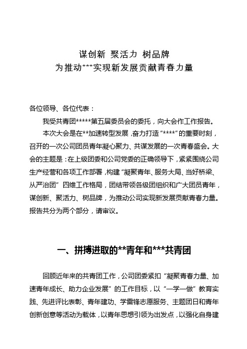 共青团第六次团员代表大会工作报告