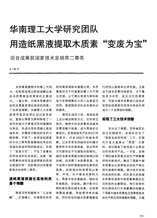 华南理工大学研究团队用造纸黑液提取木质素“变废为宝” 项目成果获国家技术发明奖二等奖