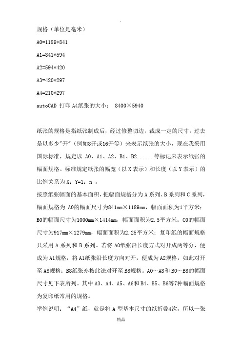 A0-A4纸张尺寸大小