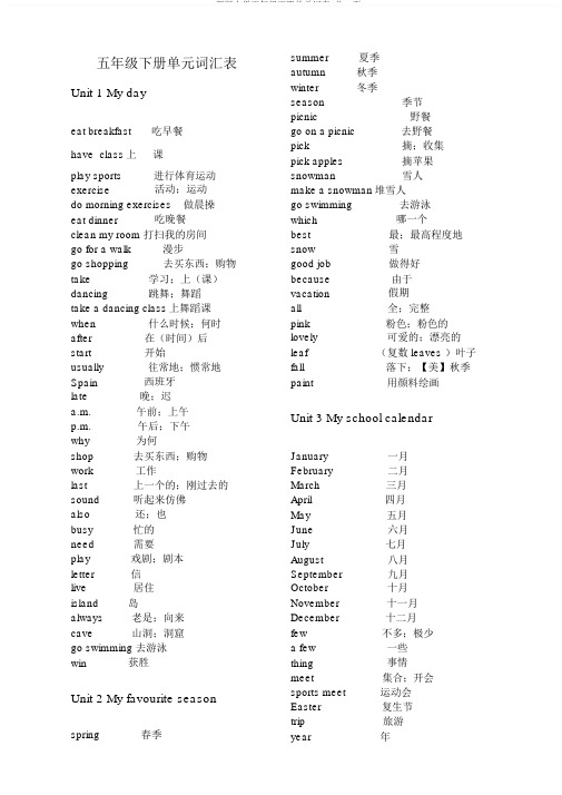 PEP新版小学五年级下册的单词表_共2页