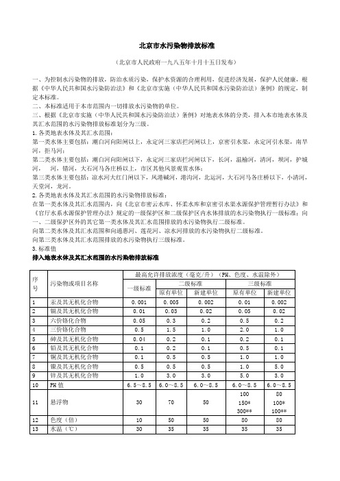 【实用文档】北京市水污染物排放标准