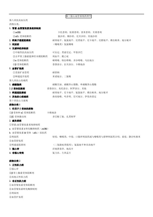 药理学大纲-药物分类