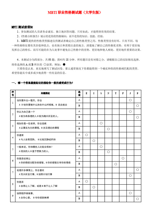 《MBTI职业性格测试题》大学生版